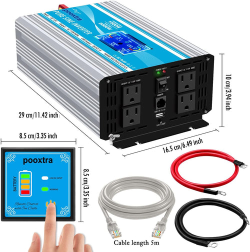 1500 Watt Pure Sine Wave Power Inverter 12V DC to 110V AC with LCD Display USB Port 4 AC Outlets X759