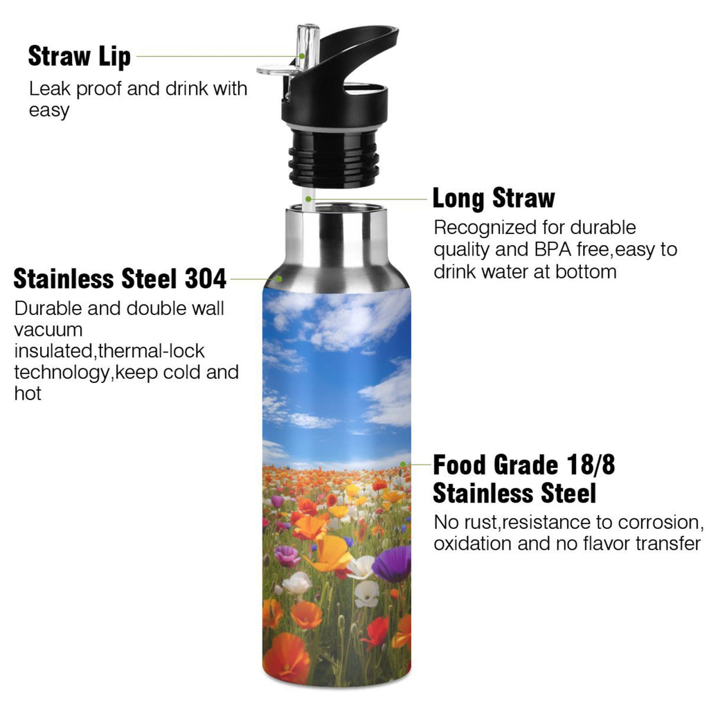 20 oz Insulated Stainless Steel Kids Water Bottle with Straw Lid E2175