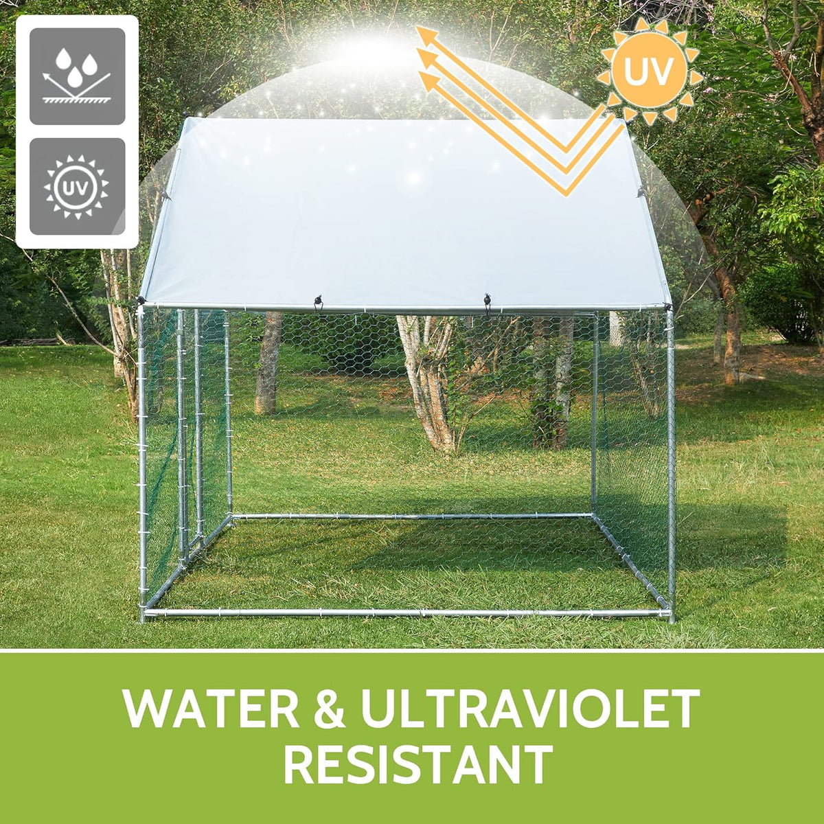 Metal Chicken Coop with Run Waterproof Cover Cage for Rabbits Cats Dogs D92452
