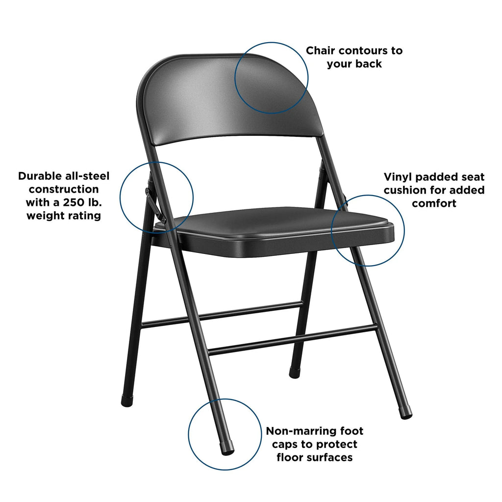 Black Vinyl Padded Metal Folding Chair 4-Pack H150
