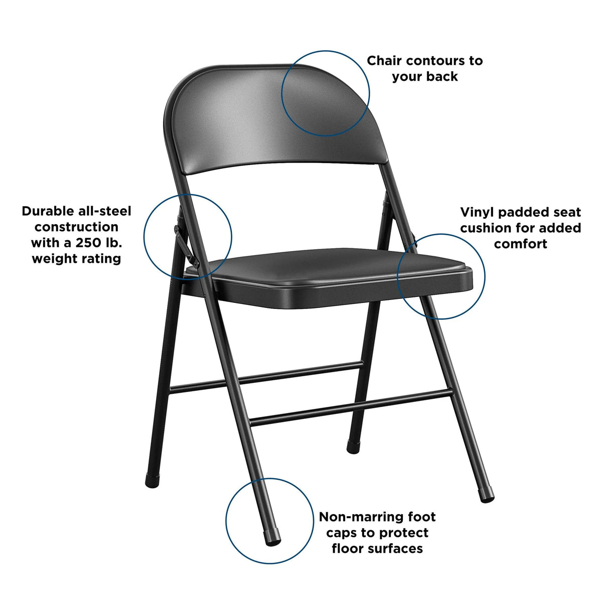 Black Vinyl Padded Metal Folding Chair 4-Pack H150