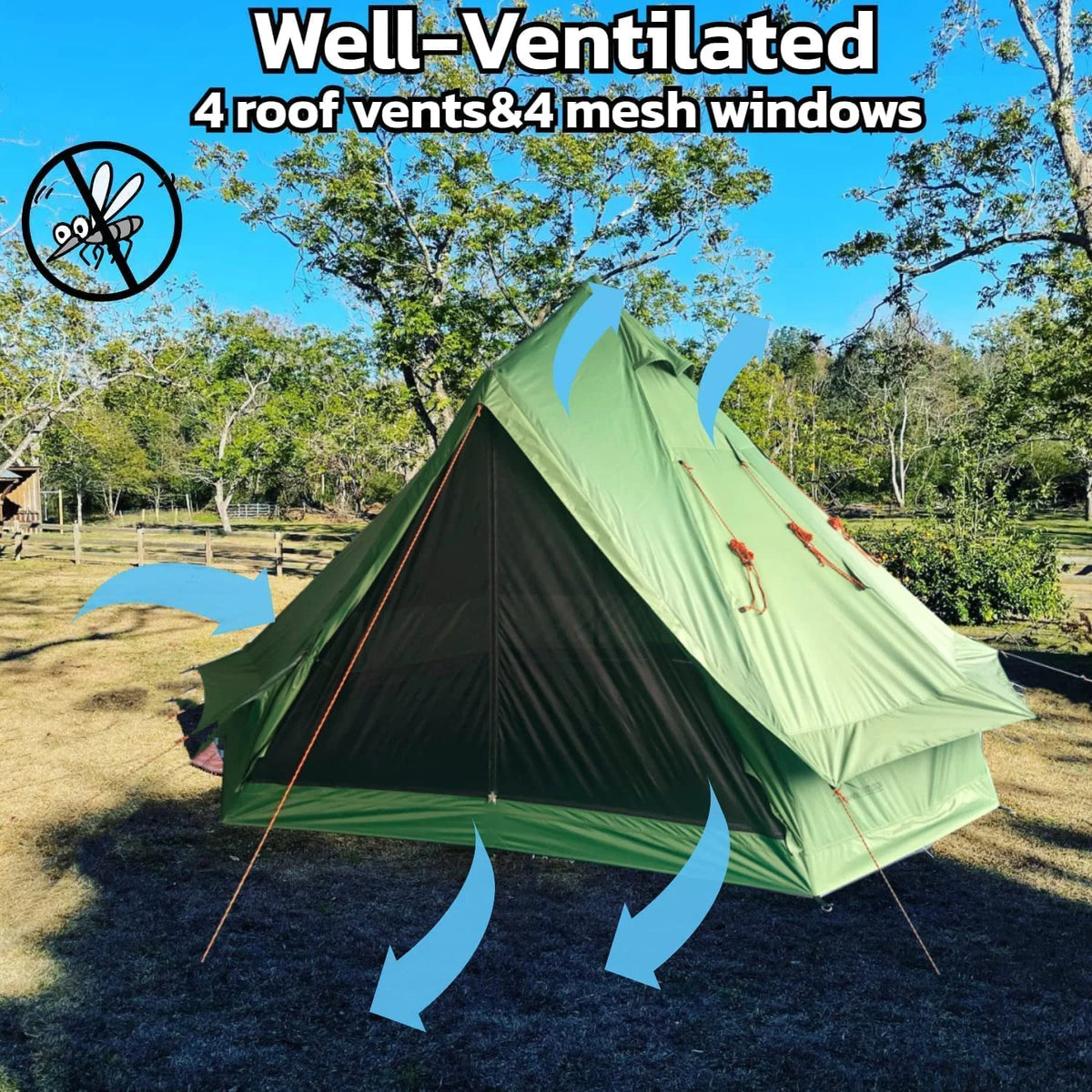 Waterproof 13.2ft/4M Green B1 Bell Tent with Black Footprint E11380