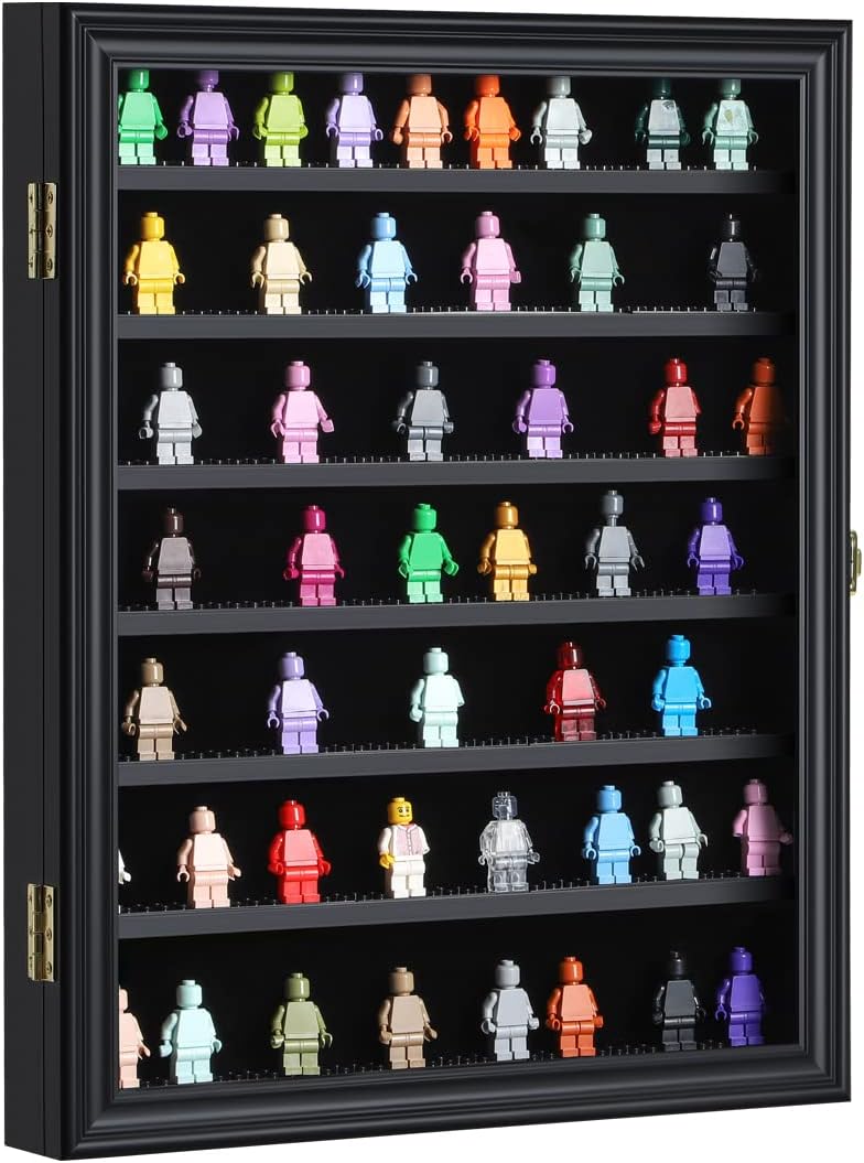 Black Wall Mount Display Case with UV Protected Lockable Removable Shelves J7519