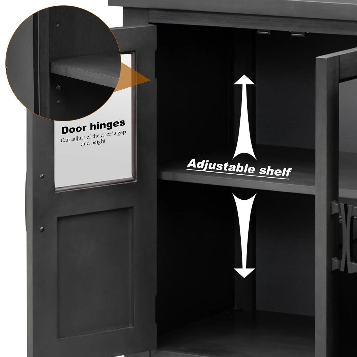 Gray 4 Door Buffet Cabinet with Adjustable Shelves H24990