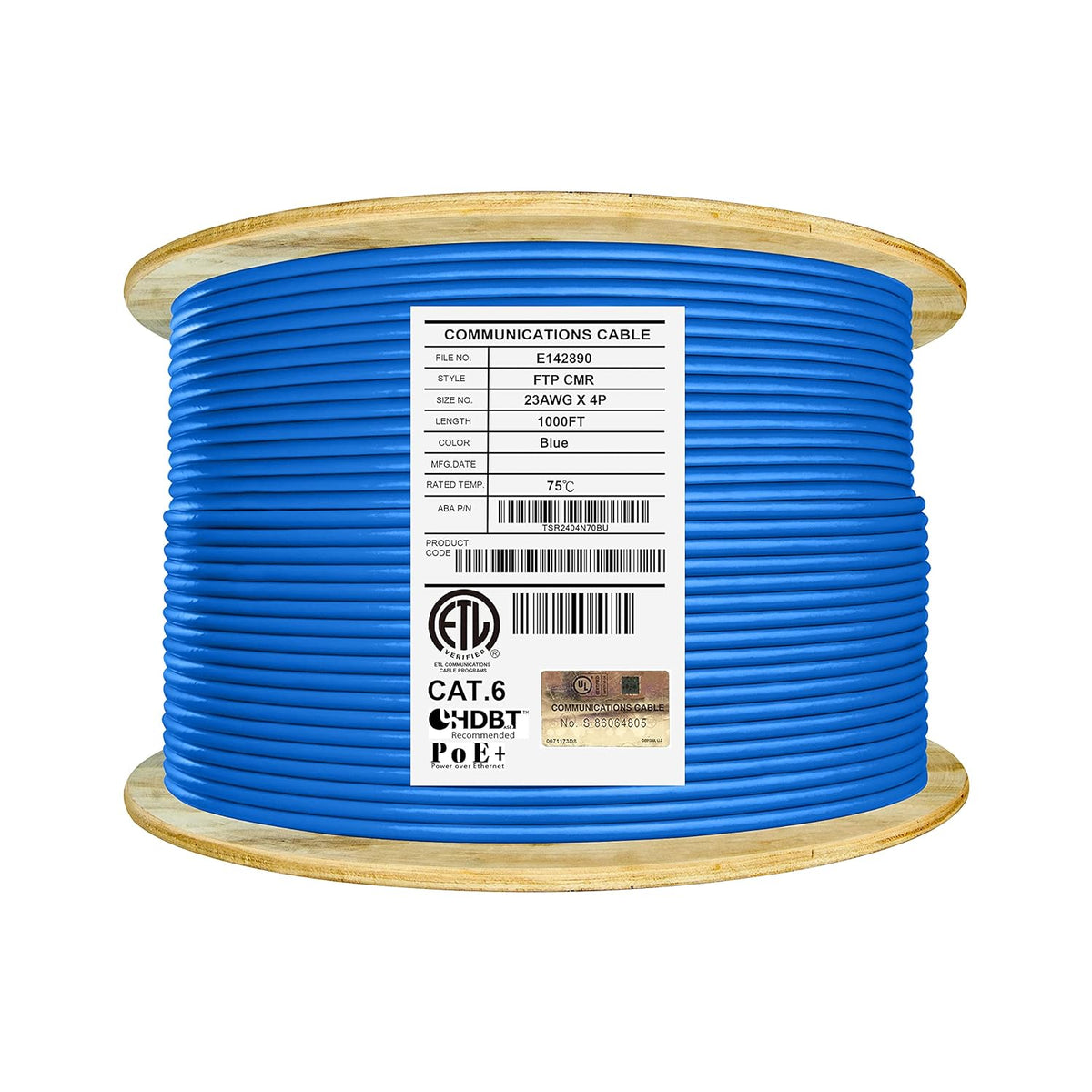 Cat6 Shielded Riser 1000ft F/UTP 23AWG Solid Bare Copper 550MHz Bulk Ethernet Cable Reel Orange A897777