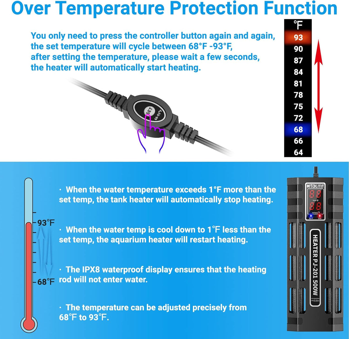 200W/300W/500W Submersible Aquarium Heater V6711