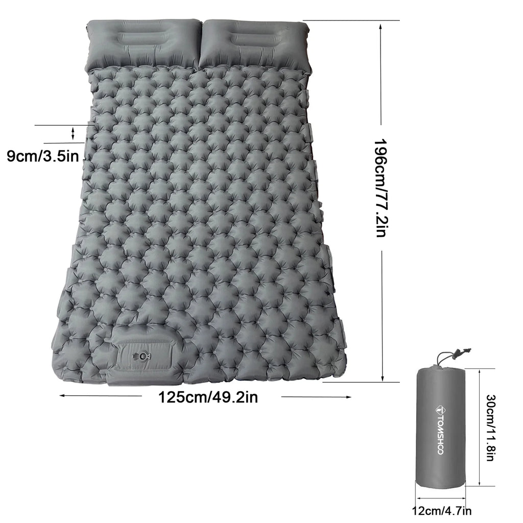 2 Person Camping Mat with Air Pillow Waterproof Backpacking Pad R666929