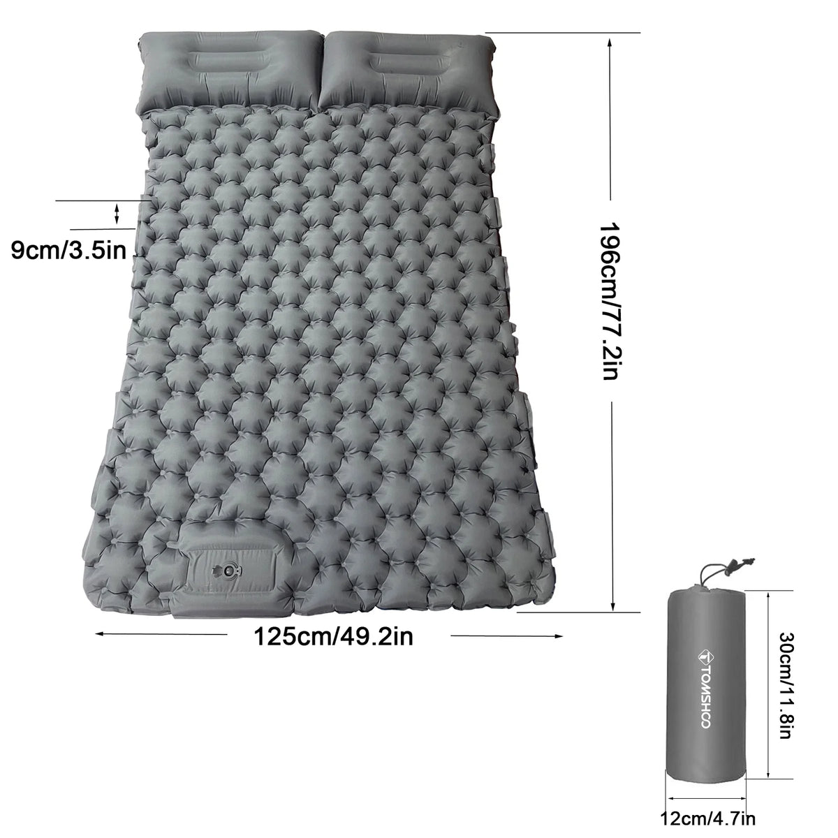2 Person Camping Mat with Air Pillow Waterproof Backpacking Pad R666929