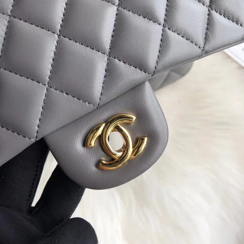 Grey Lambskin Leather Flap Bag C741032