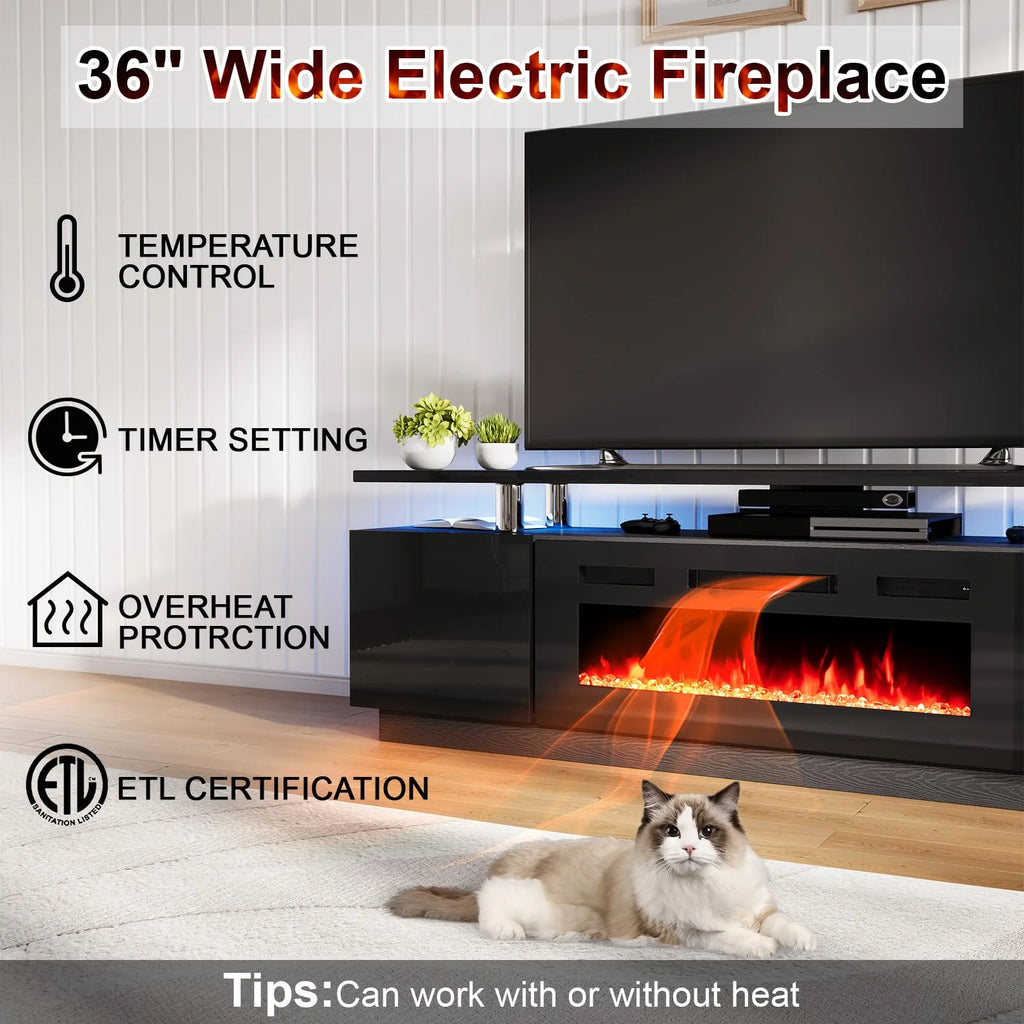 Black Entertainment Center with Fireplace and Bookcases M9459