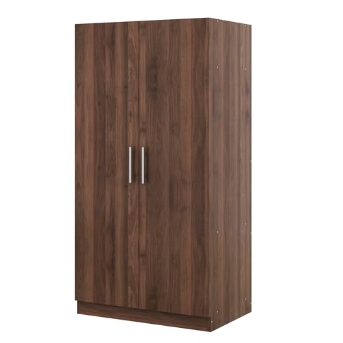 Brown Wooden Armoire Closet with 3-Shelves and Hanging Rail E972946
