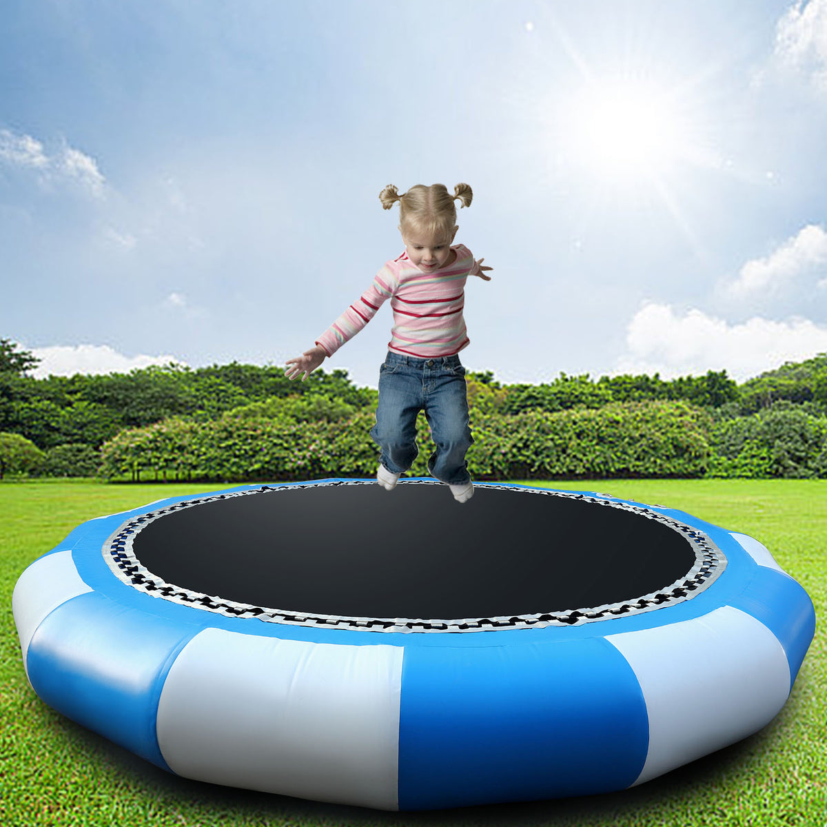 17ft Inflatable Water Trampoline Blue and White PVC Tarpaulin Max Capacity 400kg/ 880lb F82919