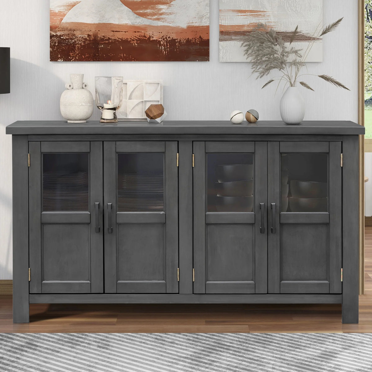 Gray 4 Door Buffet Cabinet with Adjustable Shelves H24990