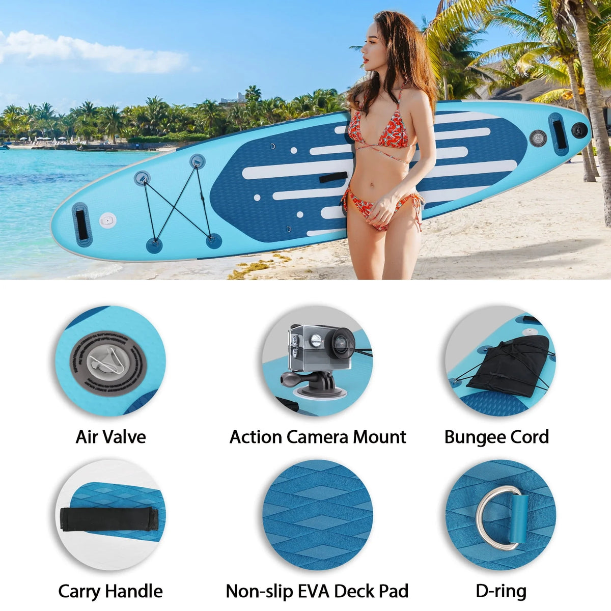 11 Ft Inflatable Stand Up Paddle Board and Sit-on Kayak Set, Non-Slip Deck SUP Paddle Board with SUP Accessories & Backpack, Blue M337
