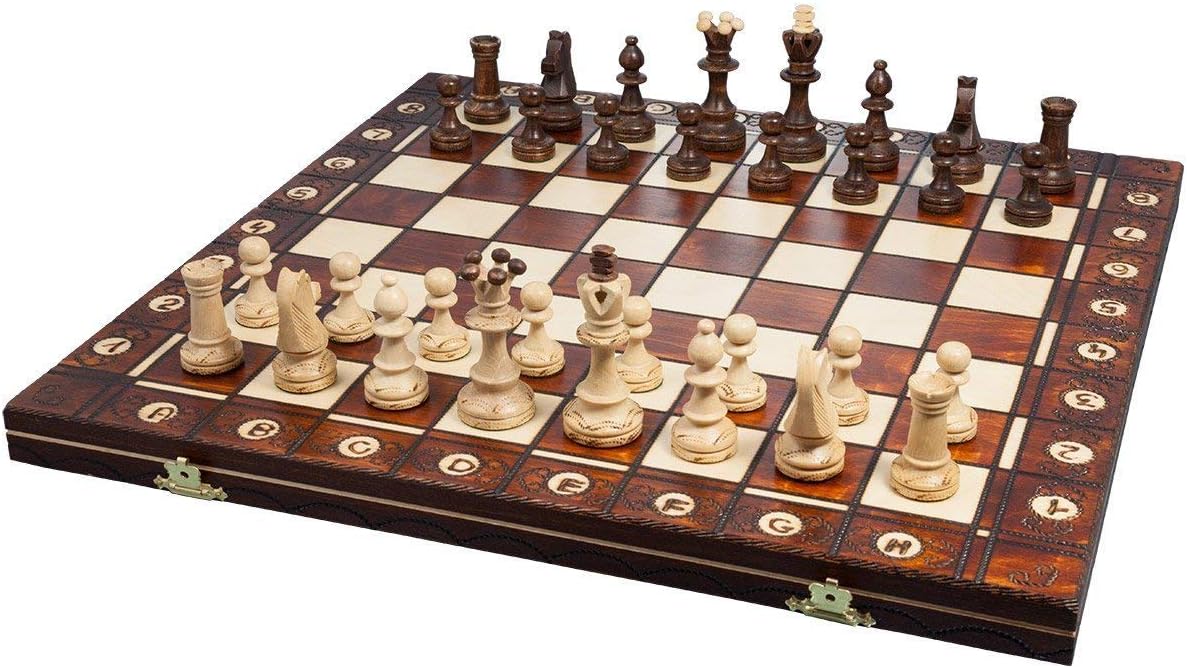 Handmade European Wooden Chess Set with 16 Inch Board and Hand Carved Chess Pieces Pack of 2 J146