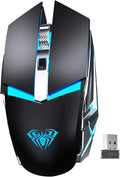LED Wireless Gaming Mouse, 2.4G Rechargeable Ergonomic Optical, Black Pack of 2 A6970