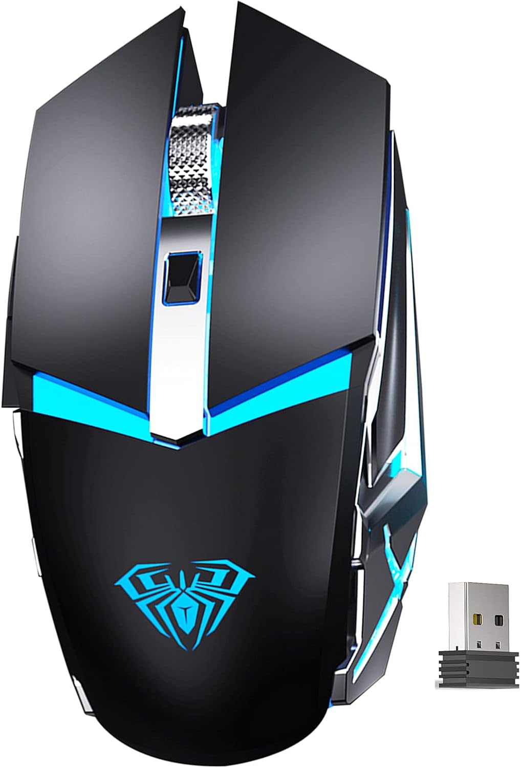 LED Wireless Gaming Mouse, 2.4G Rechargeable Ergonomic Optical, Black Pack of 2 A6970