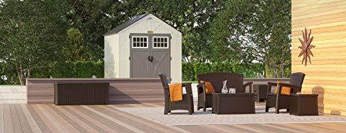8' x 7' Heavy-Duty Resin Storage Shed with Reinforced Floor, Lockable Double Doors, Cream Q423358