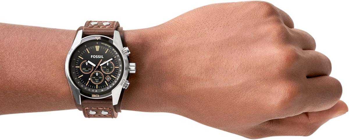 Silver Stainless Steel and Leather Chronograph Watch I66235