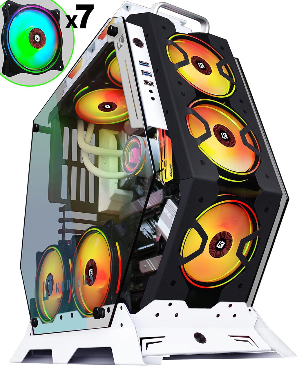 ATX Tower Tempered Glass Gaming Computer Case with 7 RGB Fans N61839