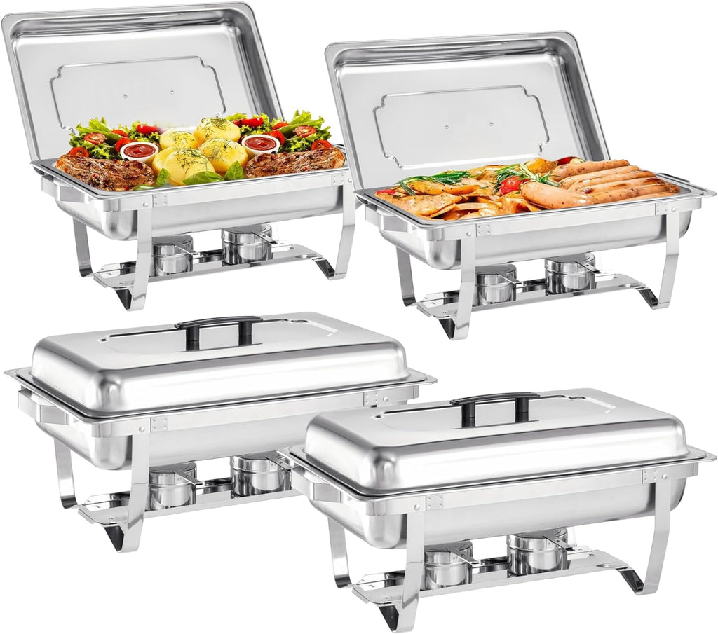 8 Quart Stainless Steel Chafer Buffet Set - 4 Pack X8197