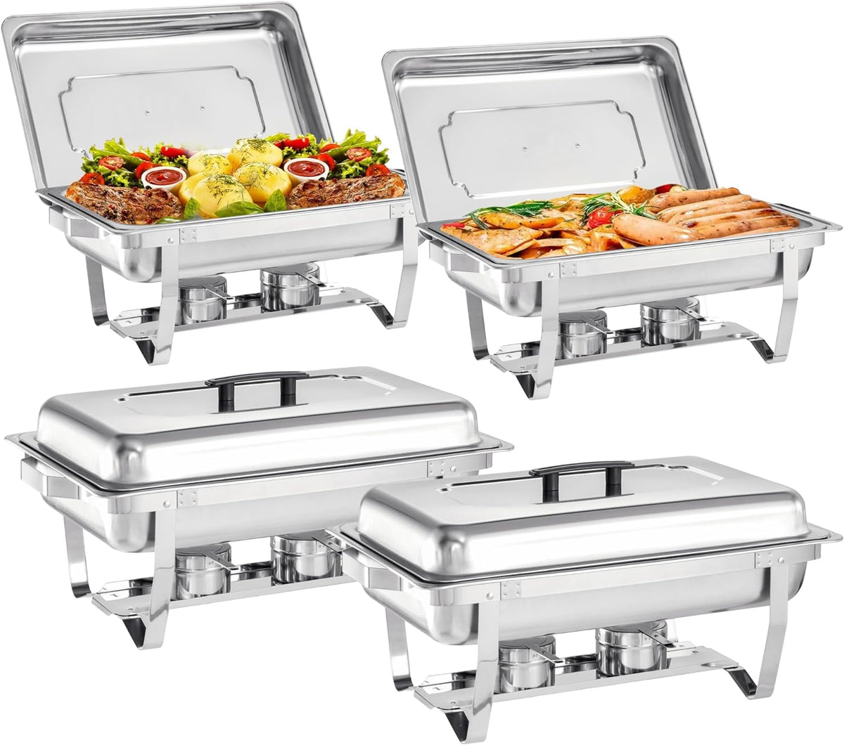 8 Quart Stainless Steel Chafer Buffet Set - 4 Pack X8197