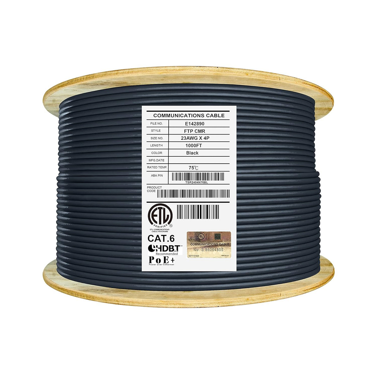 Cat6 Shielded Riser 1000ft F/UTP 23AWG Solid Bare Copper 550MHz Bulk Ethernet Cable Reel Orange A897777