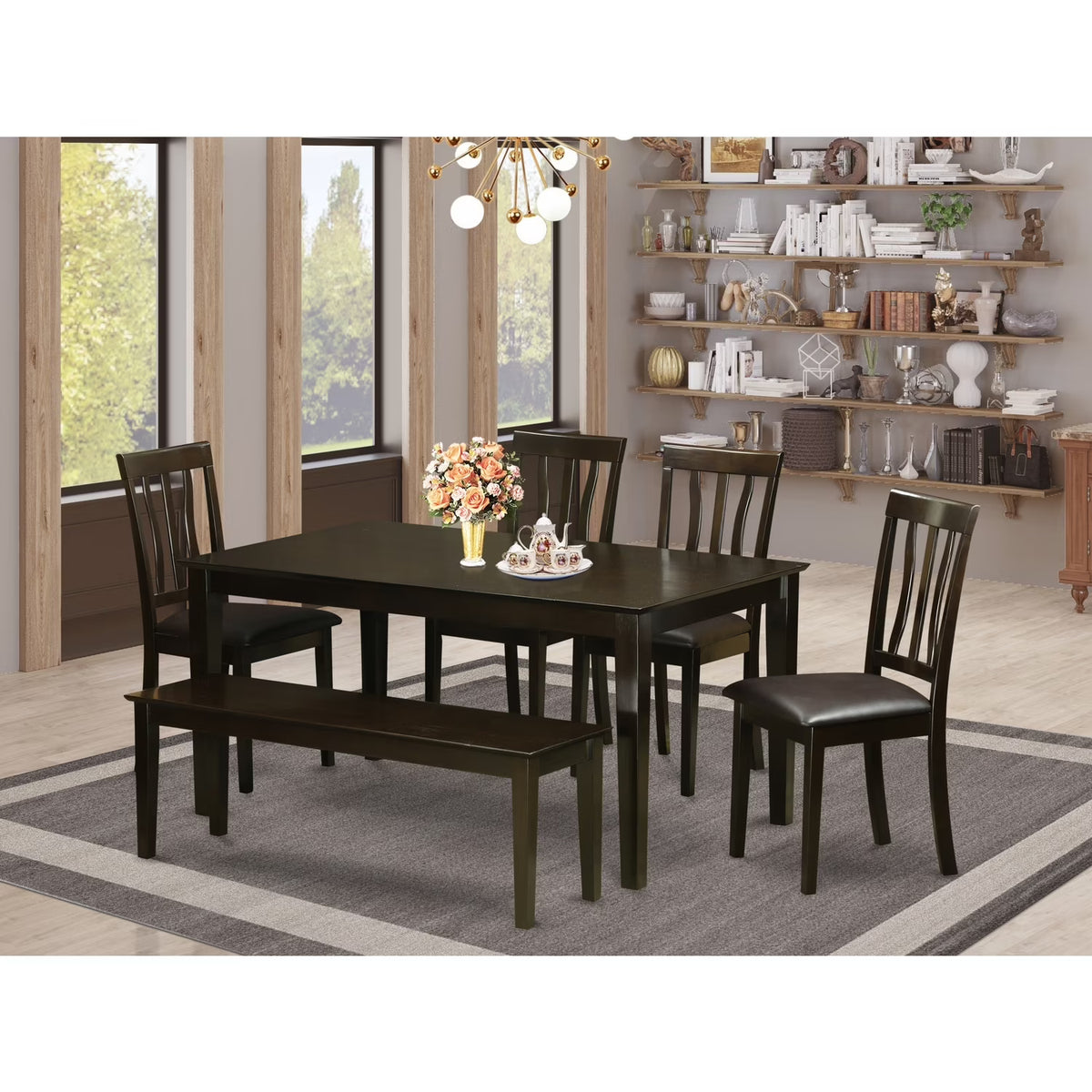 Rectangular Dining Table with 4 Chairs Plus Bench P6192