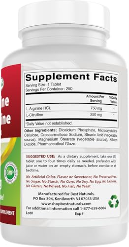 L-Arginine L-Citruline Complex Tablets, 250 Count W24319