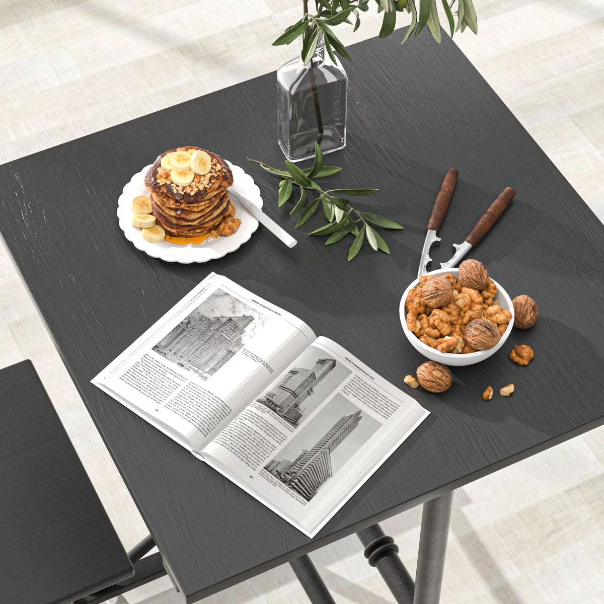 3-Piece Square Dining Table Set with 2 Stools Q393