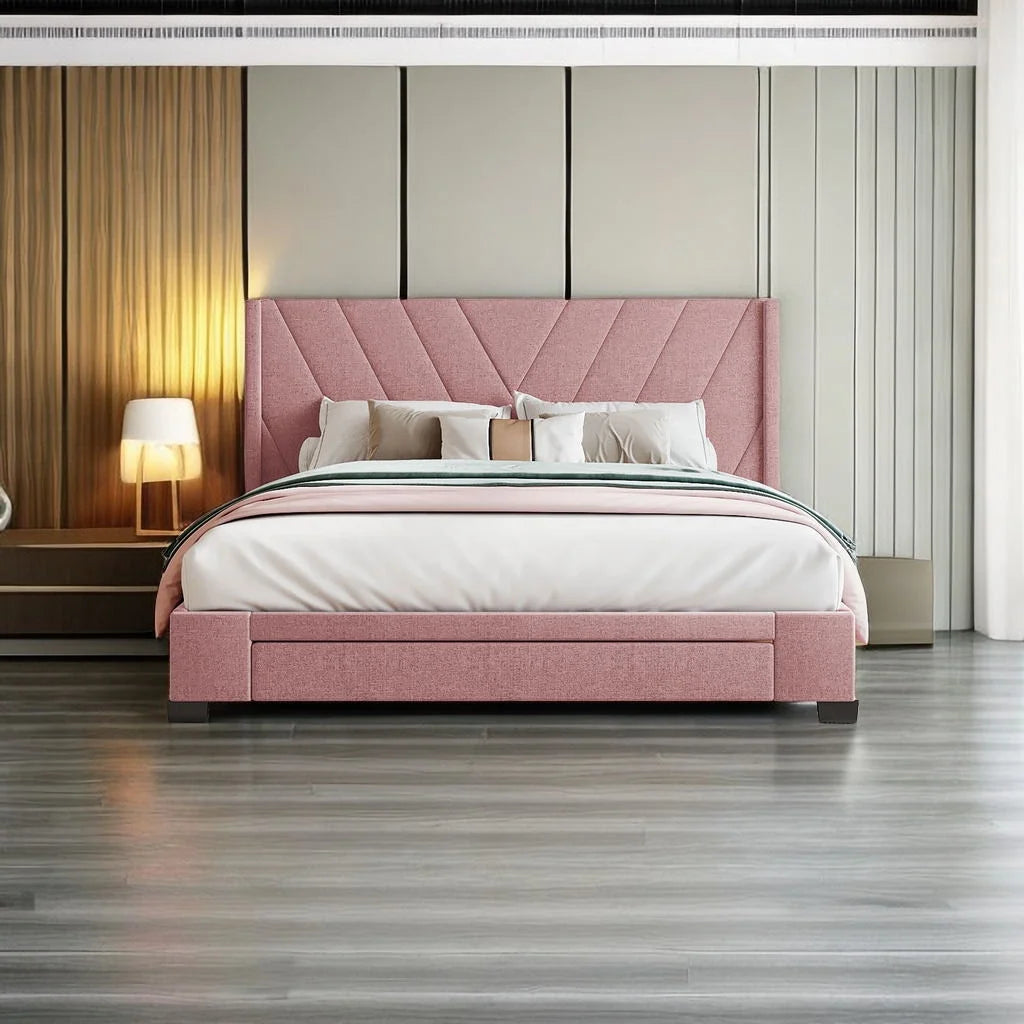 Queen Size Upholstered Platform Bed Frame with 3 Drawers and Headboard E4233