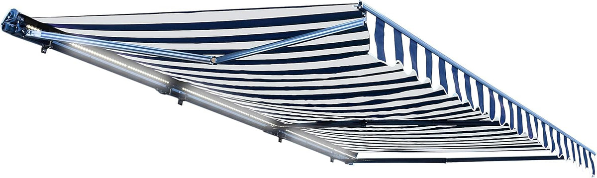 Motorized Retractable Patio Awning - 16 x 10 Feet - Multi-Striped Yellow C414514
