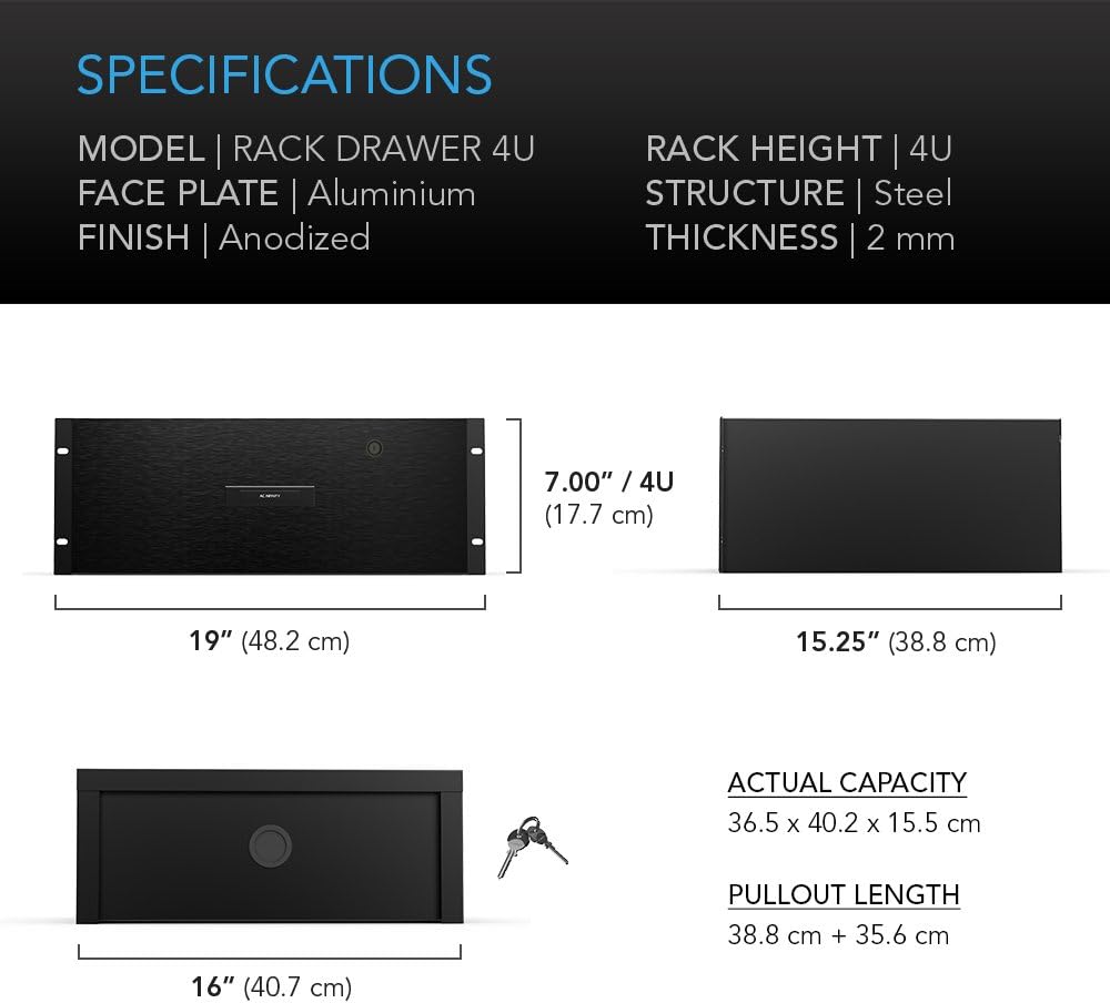 Rack Mount Drawer 4U with Aluminum Faceplate with Lock and Key I33452