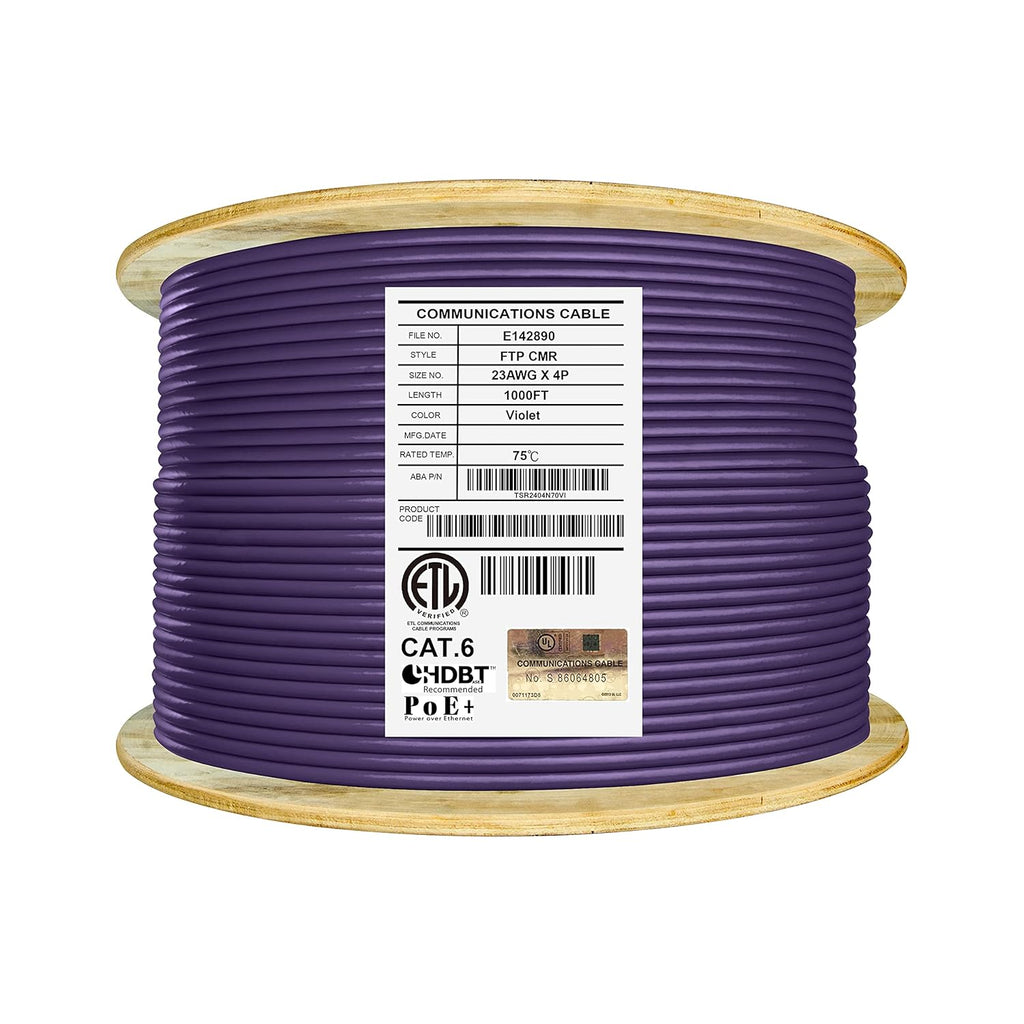 Cat6 Shielded Riser 1000ft F/UTP 23AWG Solid Bare Copper 550MHz Bulk Ethernet Cable Reel Orange A897777