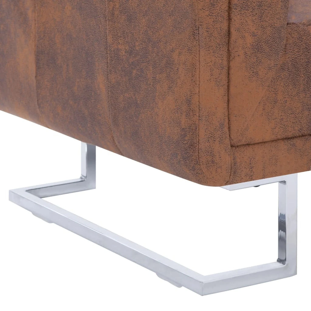 Cube Armchair Faux Suede Leather Upholstery Chair with Chrome Feet Brown G959