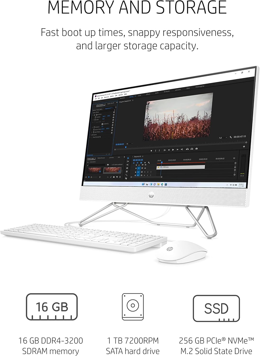 24" All-in-One Desktop, AMD Ryzen 7 5700U, 16 GB, 256 GB SSD & 1 TB Hard Drive, Full HD IPS Touchscreen, Windows 11 Home F4468