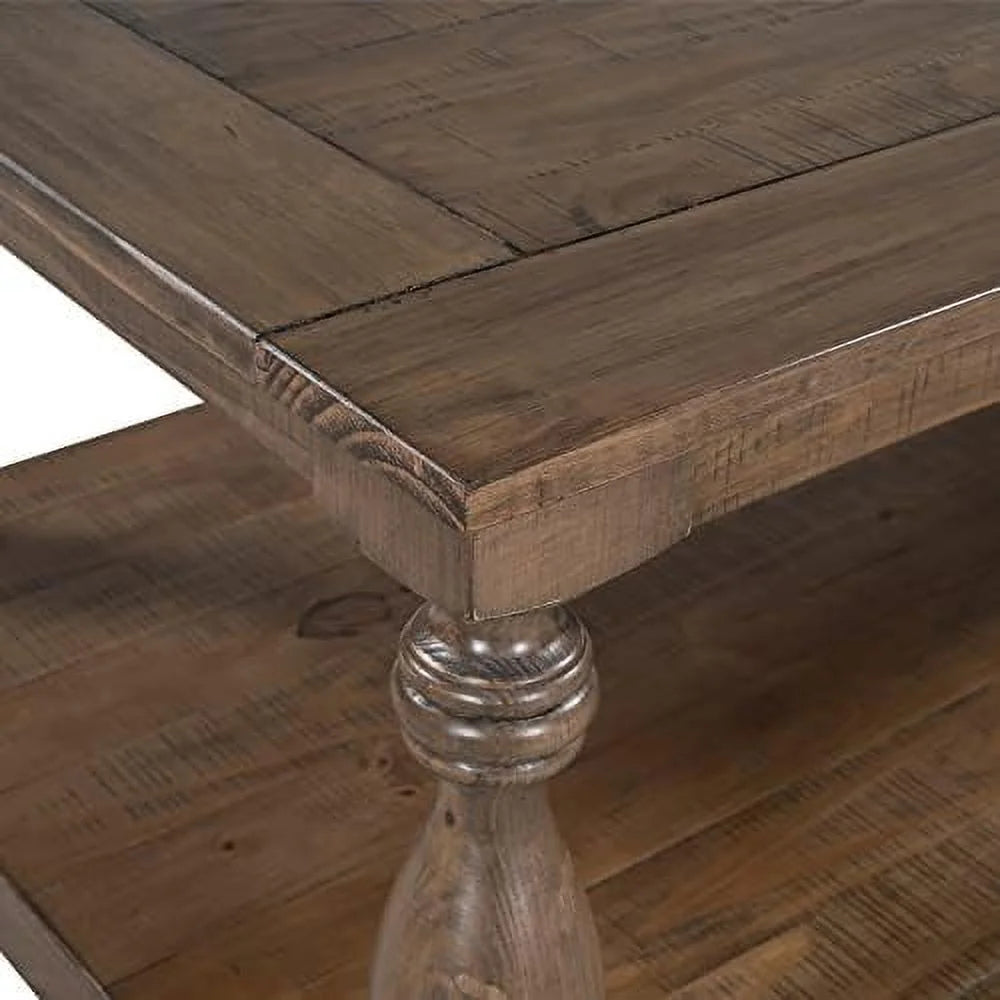 Yellow Brown Solid Pine Wood Coffee Table with Storage Shelf N35701
