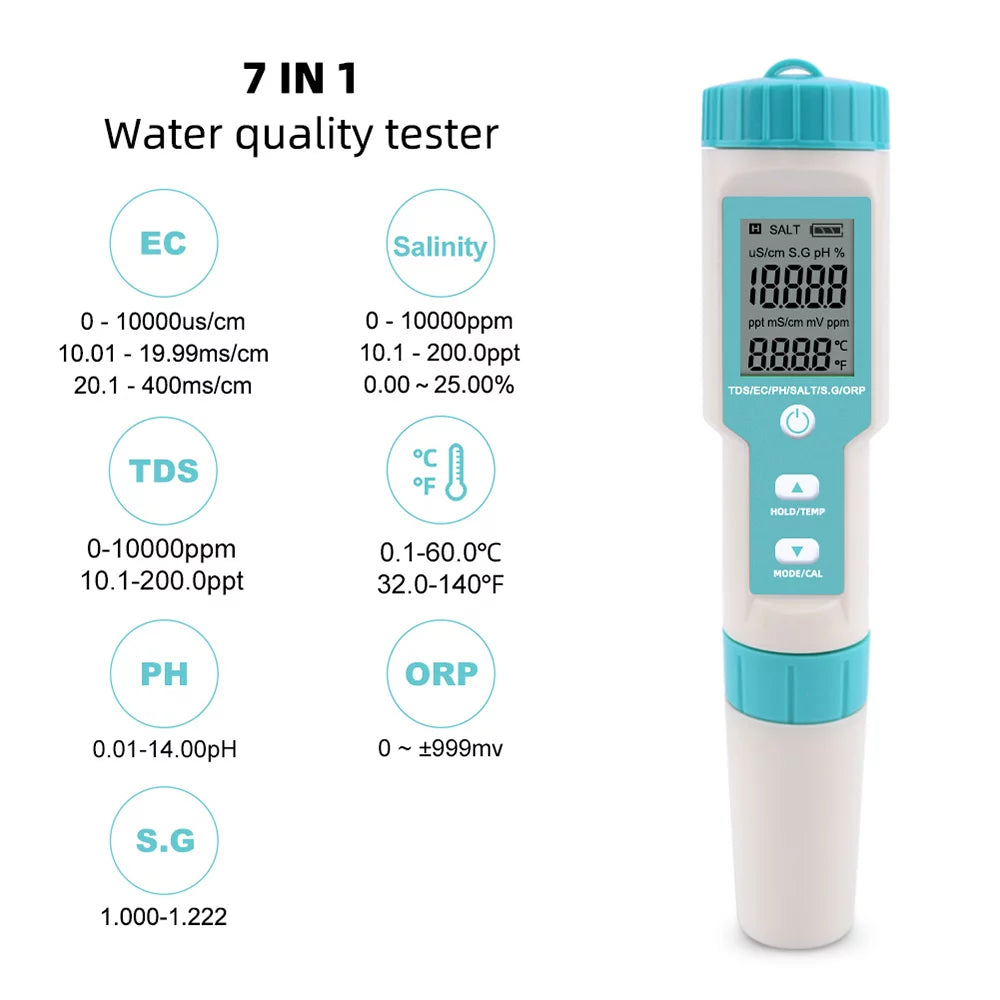 Salinity Monitor, 7 In 1 Pocket Water Quality Tester A386