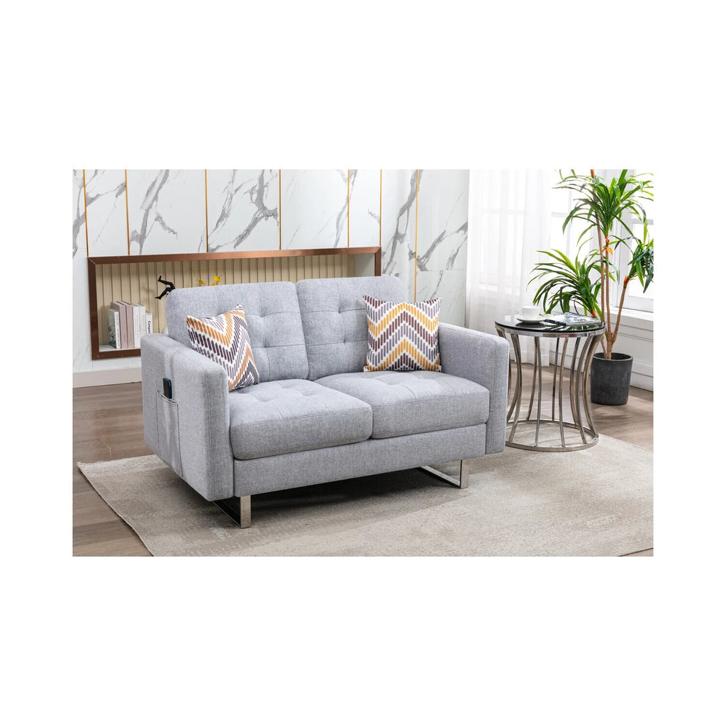 Linen Fabric Loveseat with Metal Legs and Pillows V45429