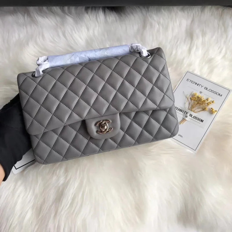 Grey Lambskin Leather Flap Bag C741032