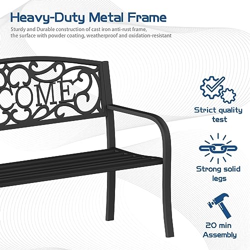 Weatherproof Heavy-Duty Wrought Iron Outdoor Bench C306