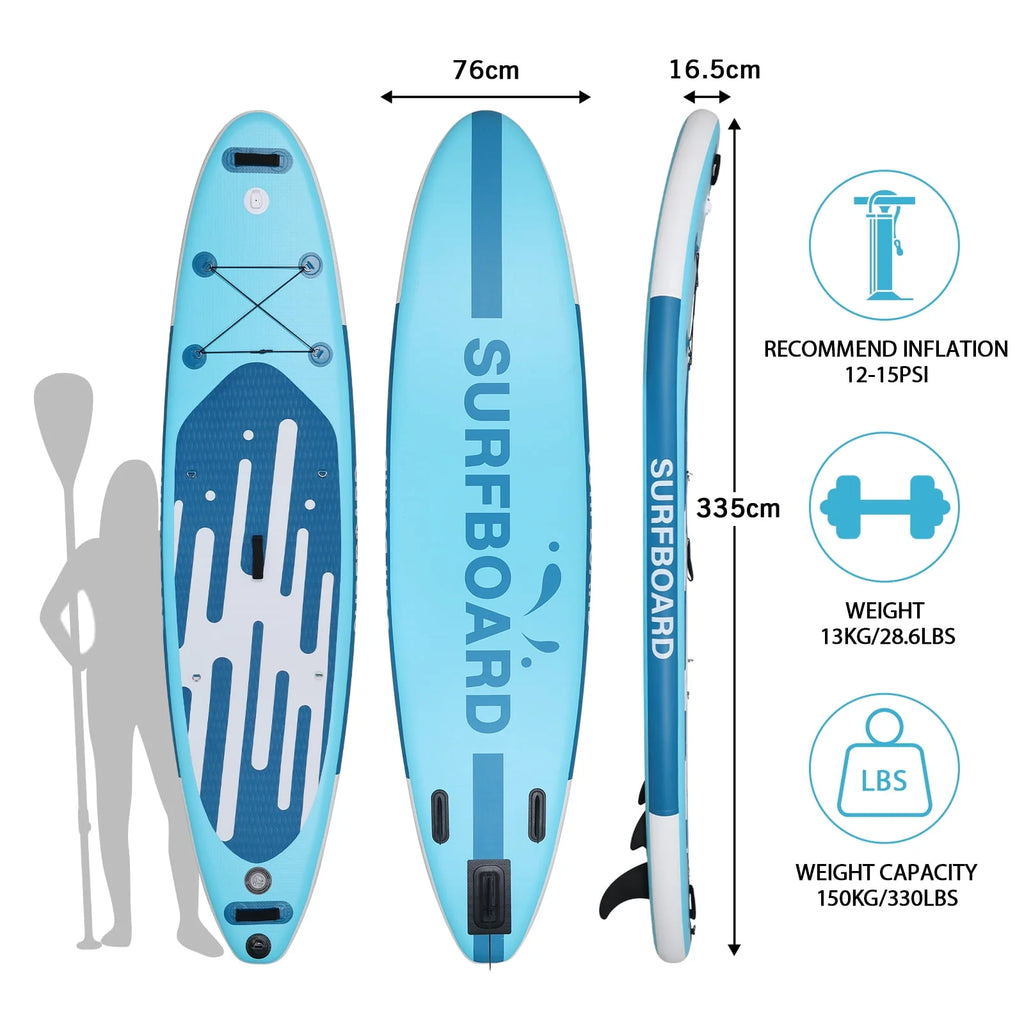 11 Ft Inflatable Stand Up Paddle Board and Sit-on Kayak Set, Non-Slip Deck SUP Paddle Board with SUP Accessories & Backpack, Blue M337
