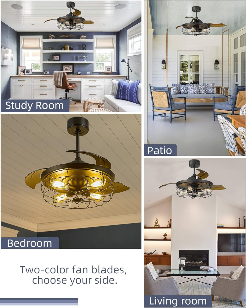 Retractable Ceiling Fan with Light and 3 Reversible Blades G59077