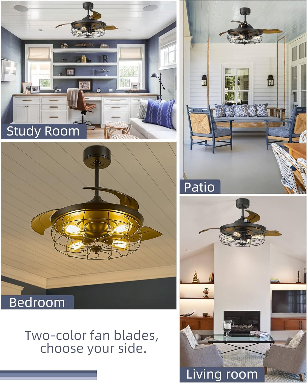 Retractable Ceiling Fan with Light and 3 Reversible Blades G59077