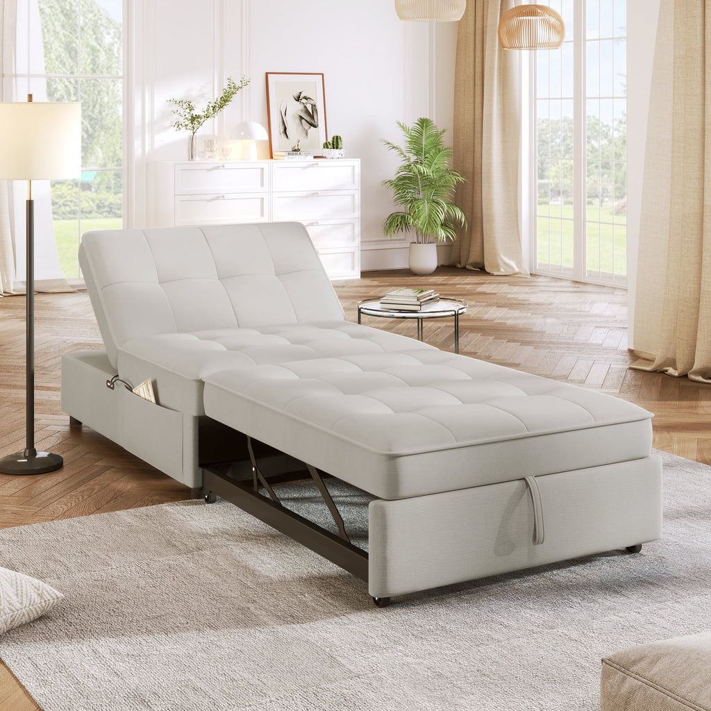White 4-in-1 Folding Ottoman Bed with Storage Pocket and USB Port I490931