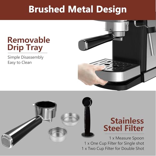20 Bar Stainless Steel Espresso Machine with Steam Milk Frother U5969