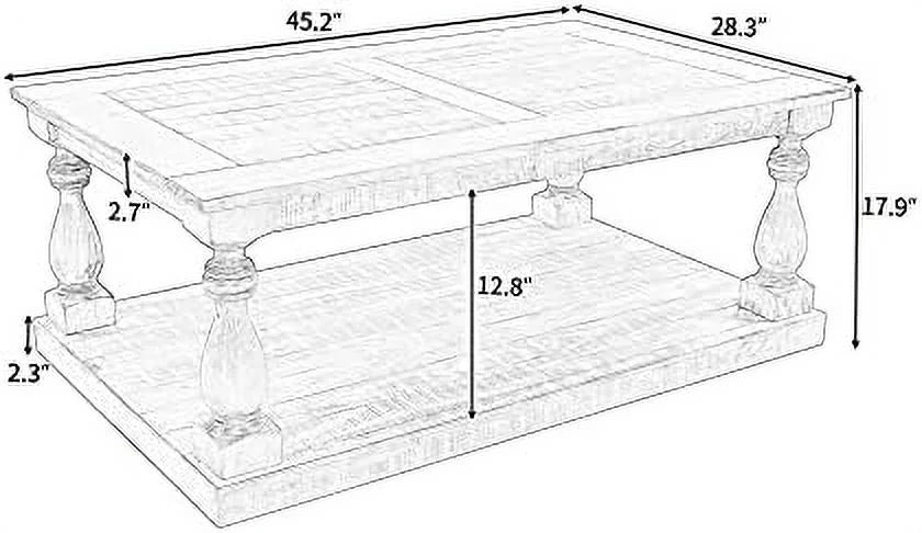 Yellow Brown Solid Pine Wood Coffee Table with Storage Shelf N35701