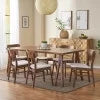 Light Beige and Walnut 7 Piece Fabric Upholstered Wood Dining Set U5253