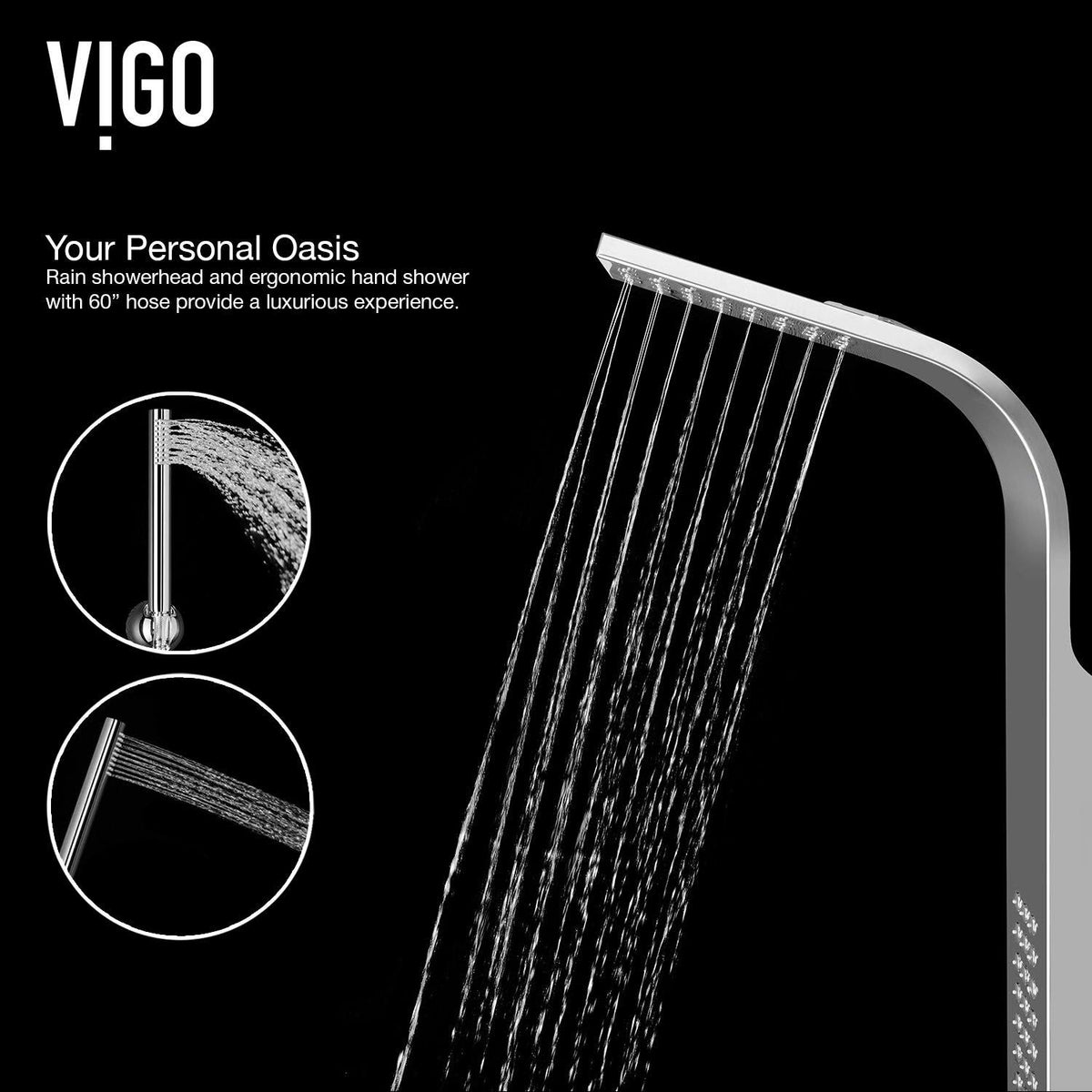 Chrome Shower Panel with Rain Head Massage System Q811598