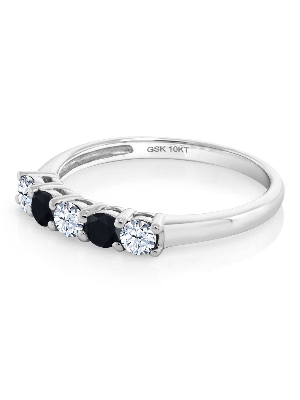White Created Sapphire and Black Onyx 5 Stone Ring E13357